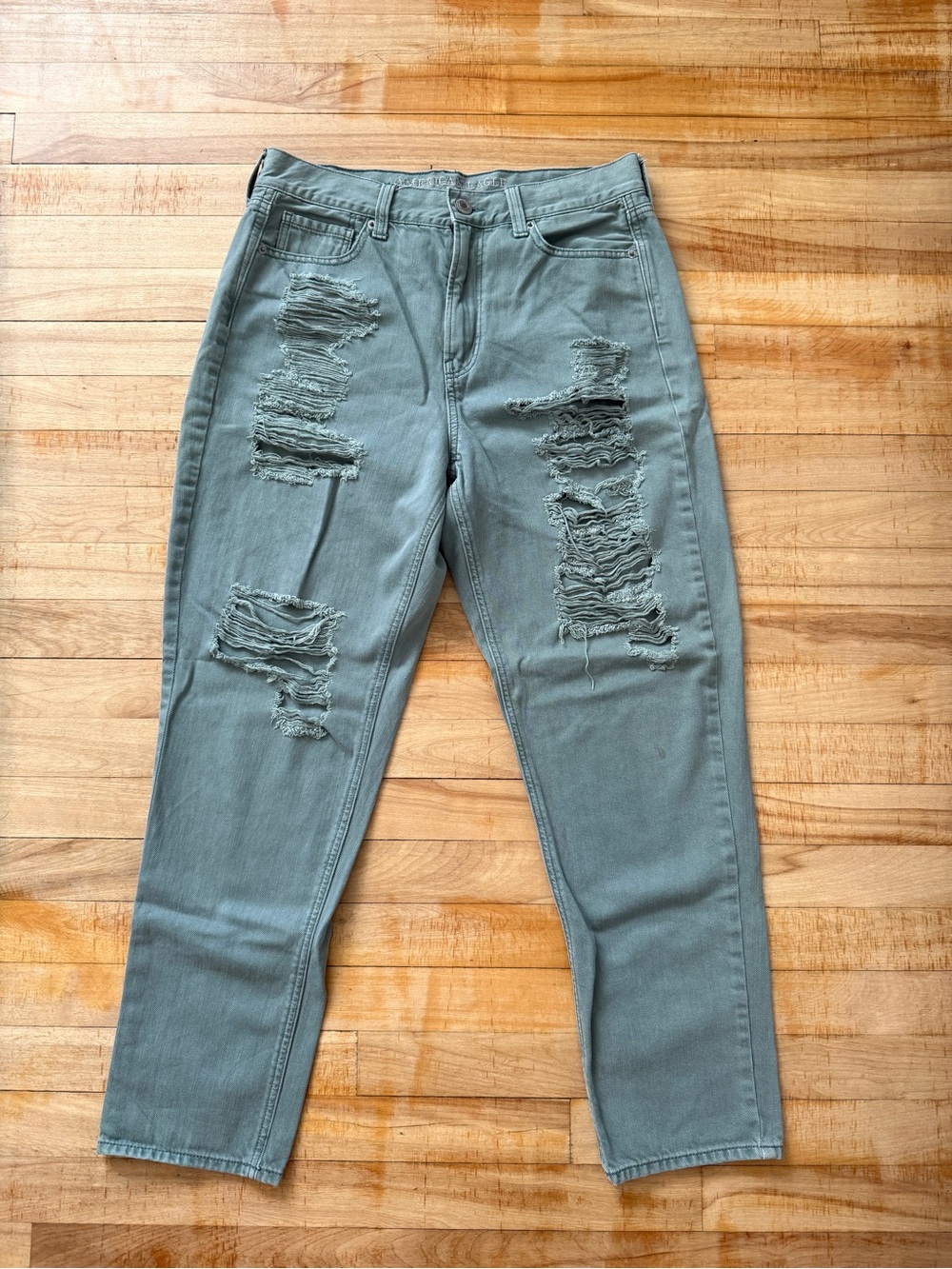 American Eagle Outfitters Sage Green Distressed Slim Straight Jeans